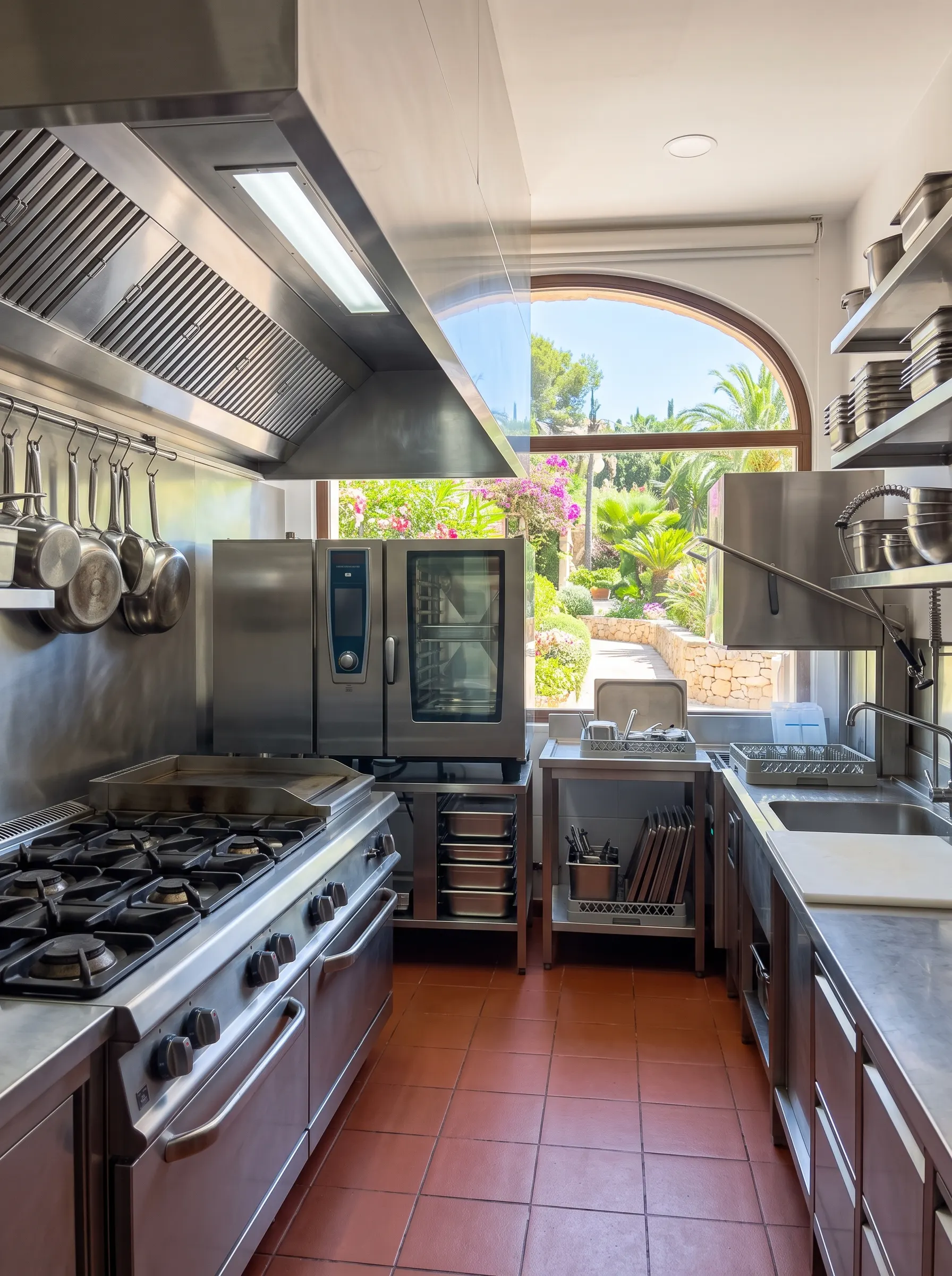 Professional stainless steel resort kitchen