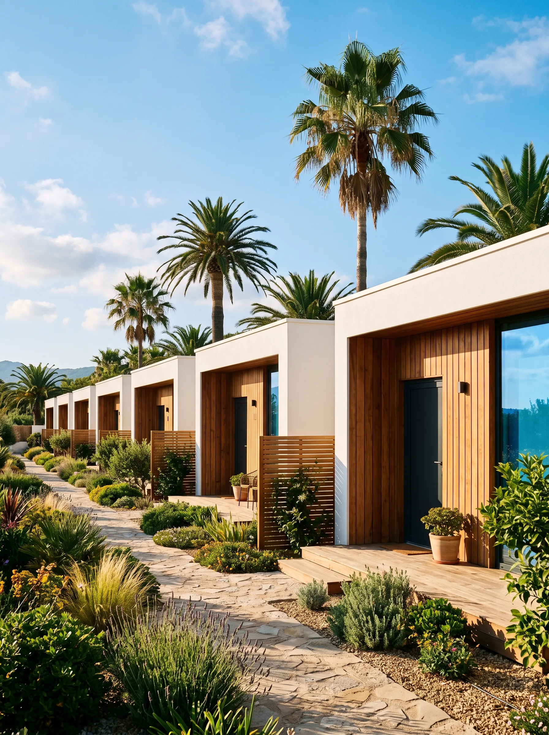 Modular staff accommodation units with small gardens
